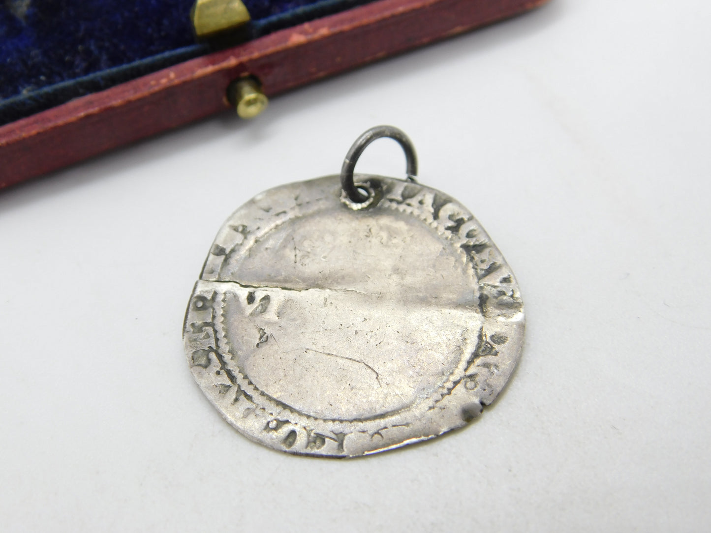 Early Sterling Silver King James I Sixpence Coin Fob Pendant 1704 Antique