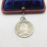 Early Sterling Silver King George II Shilling Coin Fob Pendant Antique 1739