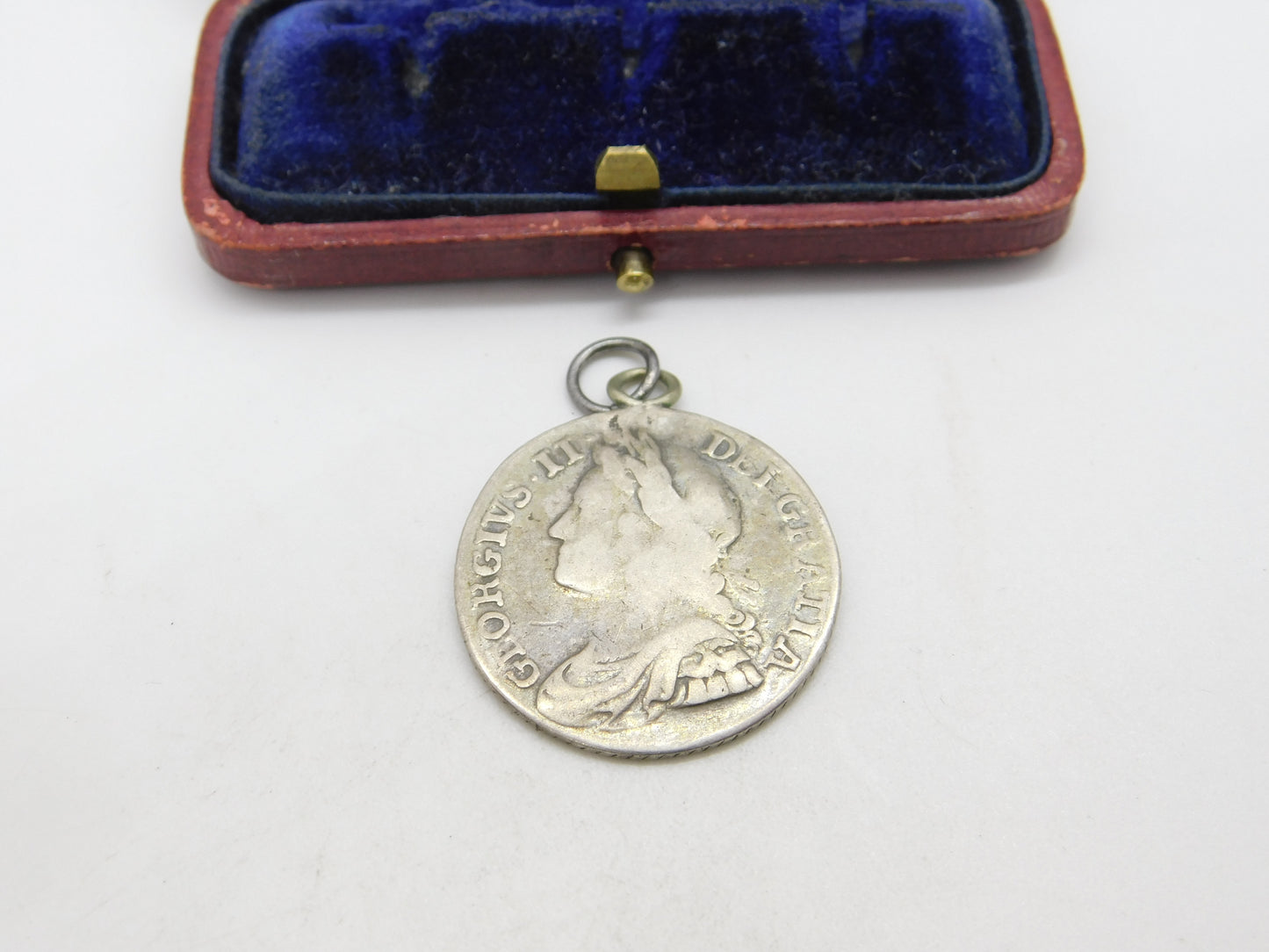 Early Sterling Silver King George II Shilling Coin Fob Pendant Antique 1739