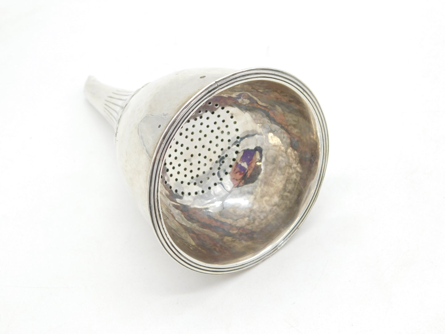 George III Sterling Silver Fluted Heraldic Crest Wine Funnel Antique 1800 London