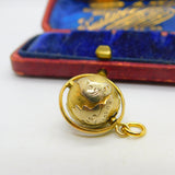 14ct Yellow Gold Rotating Globe Geographical Charm or Pendant Vintage c1970