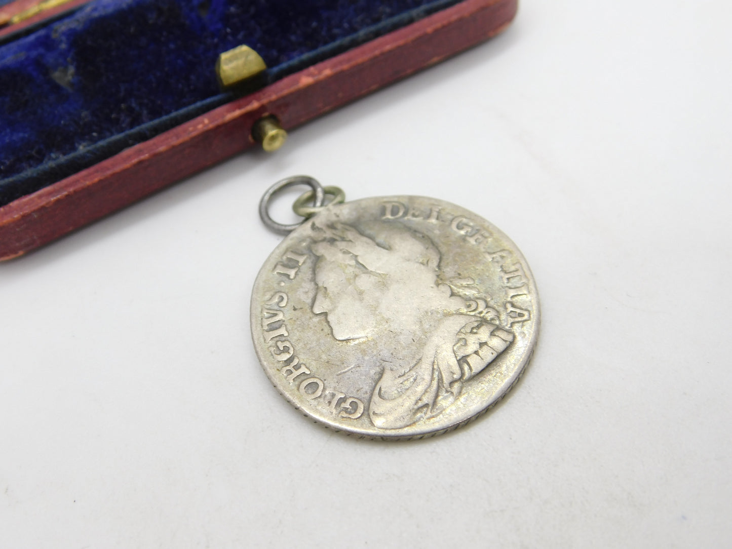 Early Sterling Silver King George II Shilling Coin Fob Pendant Antique 1739