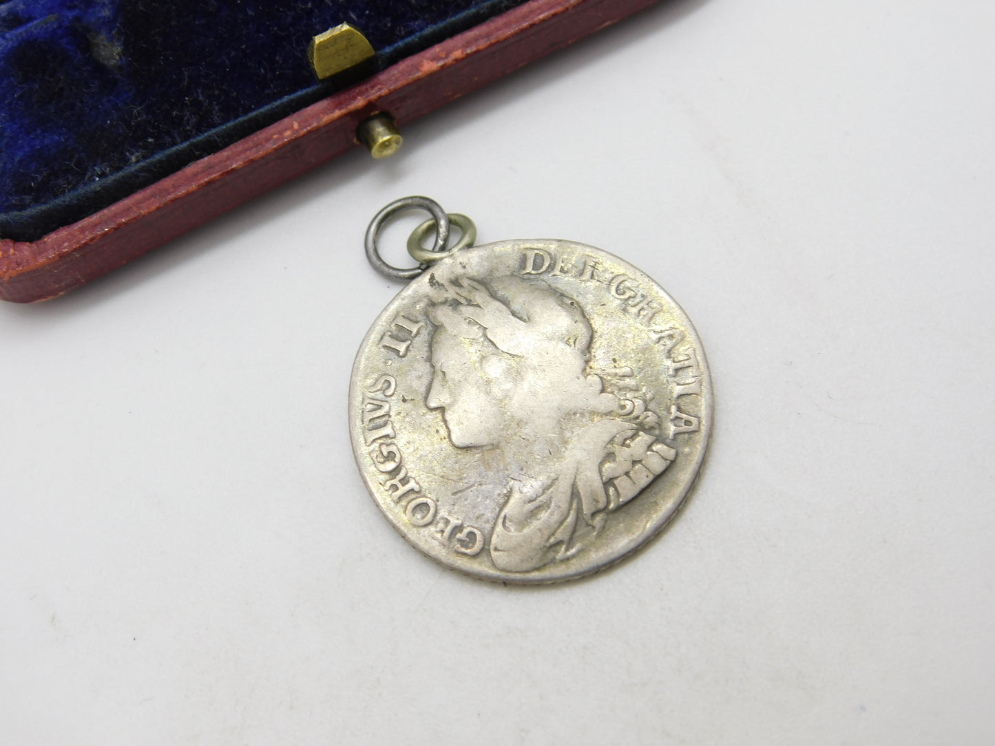 Early Sterling Silver King George II Shilling Coin Fob Pendant Antique 1739