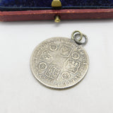 Early Sterling Silver King George II Shilling Coin Fob Pendant Antique 1739