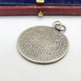 Early Sterling Silver King George II Shilling Coin Fob Pendant Antique 1739