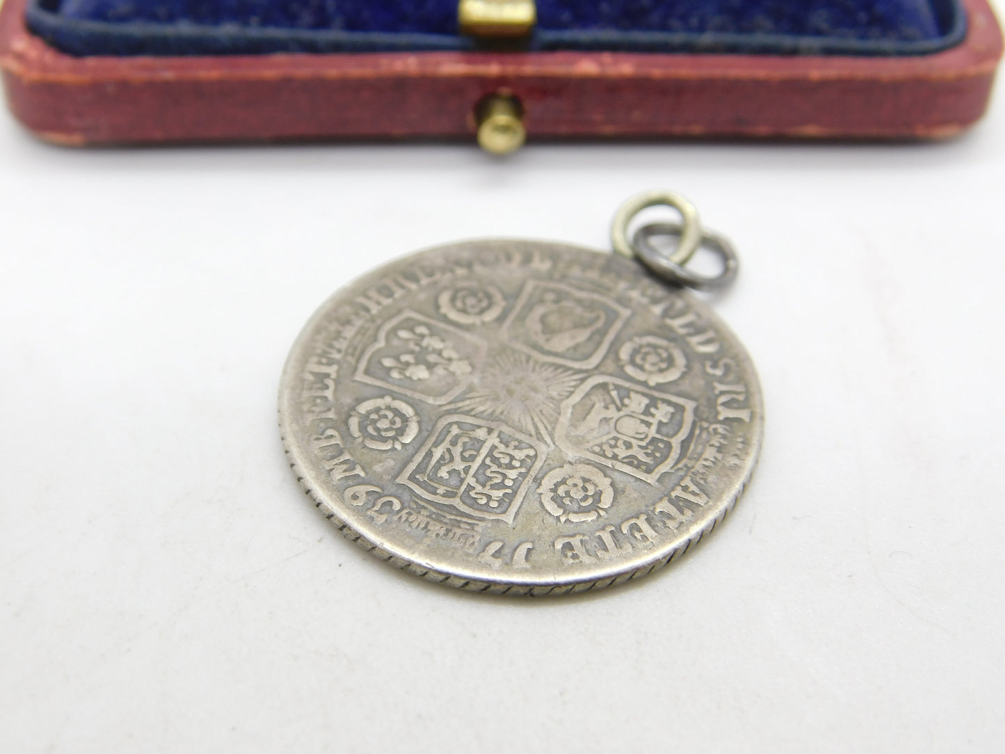 Early Sterling Silver King George II Shilling Coin Fob Pendant Antique 1739