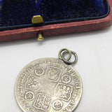 Early Sterling Silver King George II Shilling Coin Fob Pendant Antique 1739