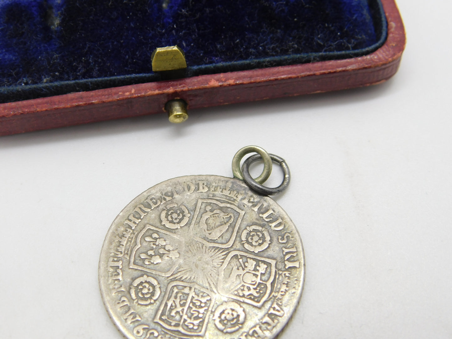 Early Sterling Silver King George II Shilling Coin Fob Pendant Antique 1739