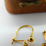 9ct Yellow Gold Pearl Set Floral Drop Hoop Earrings Vintage 1979 London