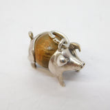 Sterling Silver & Oak Wood Set Pig Charm Pendant Vintage c1950