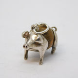 Sterling Silver & Oak Wood Set Pig Charm Pendant Vintage c1950