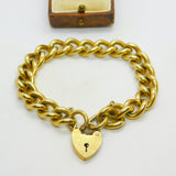 Chunky 9ct Rolled Gold Chain Charm Bracelet Heart Padlock Clasp Art Deco c1920