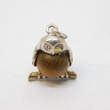 Sterling Silver & Oak Wood Set Perched Owl Charm Pendant Vintage c1950