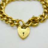 Chunky 9ct Rolled Gold Chain Charm Bracelet Heart Padlock Clasp Art Deco c1920