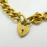 Chunky 9ct Rolled Gold Chain Charm Bracelet Heart Padlock Clasp Art Deco c1920