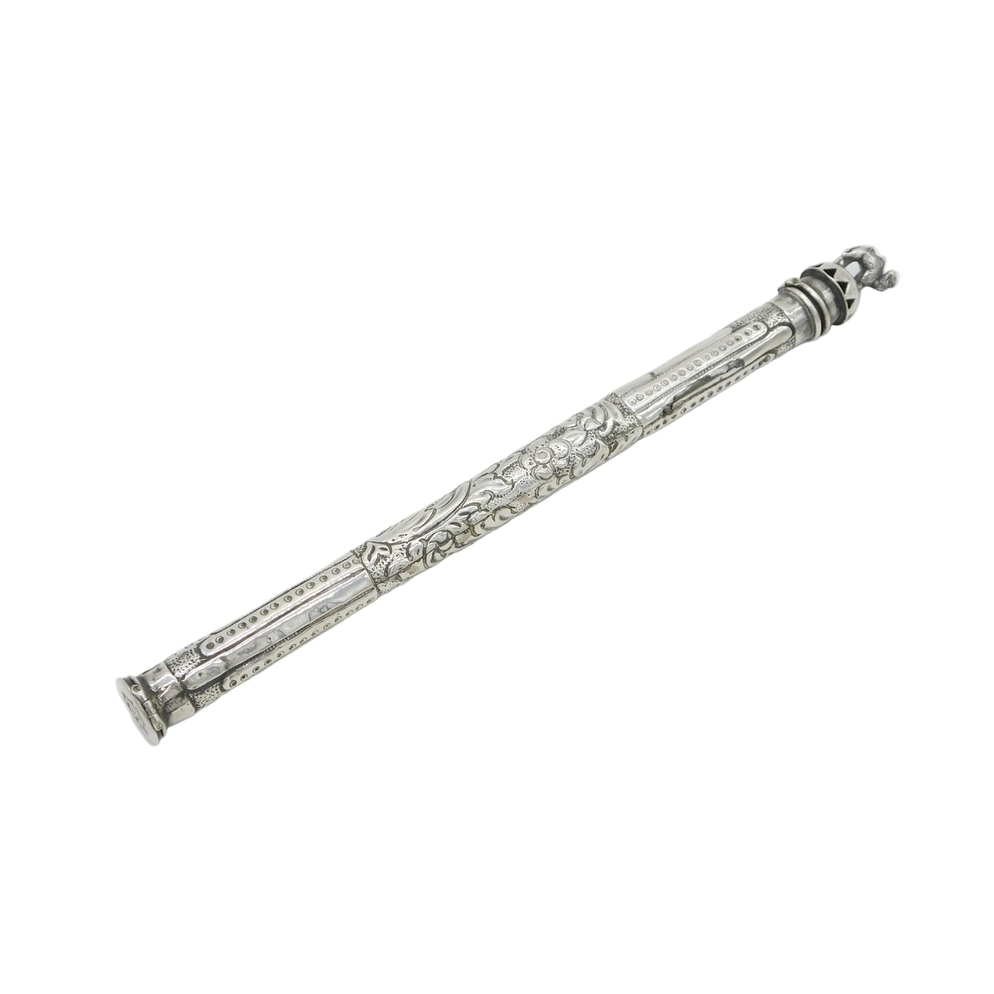 Victorian Large Sterling Silver Camel Top Floral Pen Case Antique 1894 Birmingham