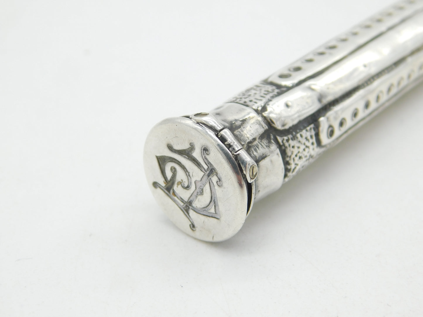 Victorian Large Sterling Silver Camel Top Floral Pen Case Antique 1894 Birmingham
