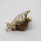 Sterling Silver & Oak Wood Set Perched Owl Charm Pendant Vintage c1950
