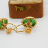 9ct Yellow Gold Cabochon Green Jade Screw Back Earrings Antique c1920 Deco