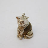 Sterling Silver & Oak Wood Set Sitting Cat Charm Pendant Vintage c1950