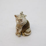 Sterling Silver & Oak Wood Set Sitting Cat Charm Pendant Vintage c1950