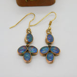 Victorian 9ct Rose Gold & Doublet Opal Set Floral Drop Earrings c1880 Antique