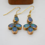 Victorian 9ct Rose Gold & Doublet Opal Set Floral Drop Earrings c1880 Antique