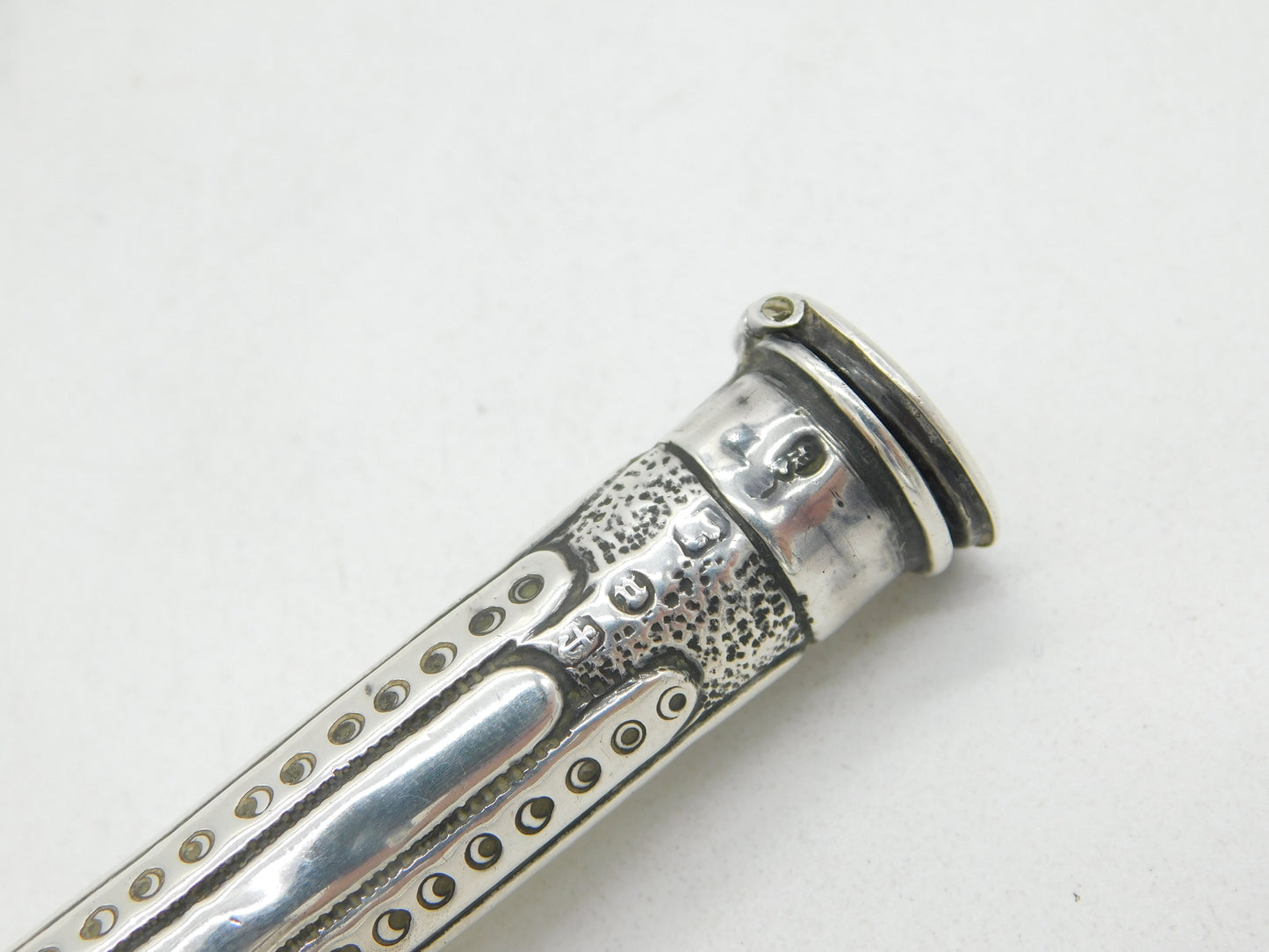 Victorian Large Sterling Silver Camel Top Floral Pen Case Antique 1894 Birmingham