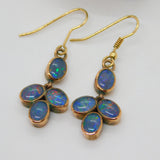 Victorian 9ct Rose Gold & Doublet Opal Set Floral Drop Earrings c1880 Antique