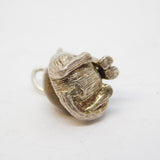 Sterling Silver & Oak Wood Set Sitting Cat Charm Pendant Vintage c1950
