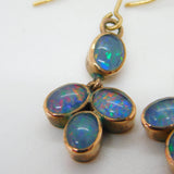 Victorian 9ct Rose Gold & Doublet Opal Set Floral Drop Earrings c1880 Antique