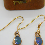 Victorian 9ct Rose Gold & Doublet Opal Set Floral Drop Earrings c1880 Antique