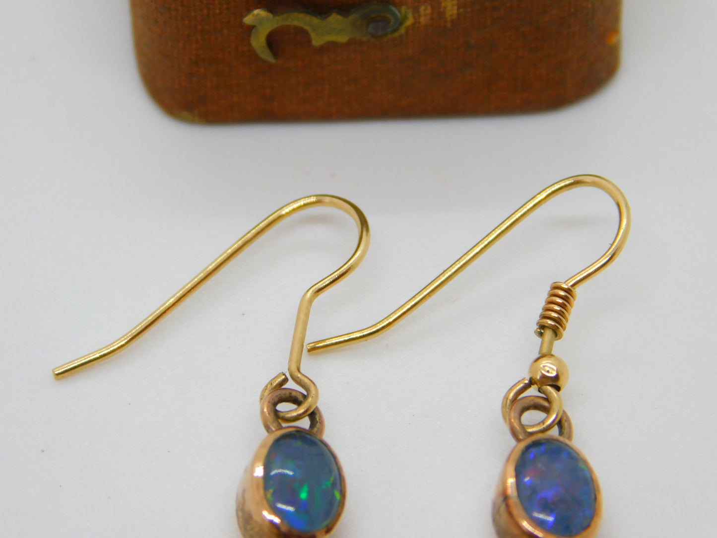 Victorian 9ct Rose Gold & Doublet Opal Set Floral Drop Earrings c1880 Antique