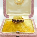 9ct Yellow Gold & Five-Stone Bohemian Garnet Dress Ring Vintage 1975 London