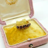 9ct Yellow Gold & Five-Stone Bohemian Garnet Dress Ring Vintage 1975 London