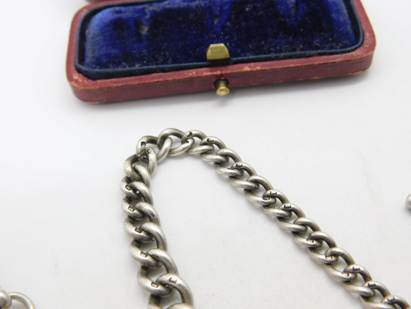 Edwardian Sterling Silver Graduating Albert Watch Chain & Locket 1908