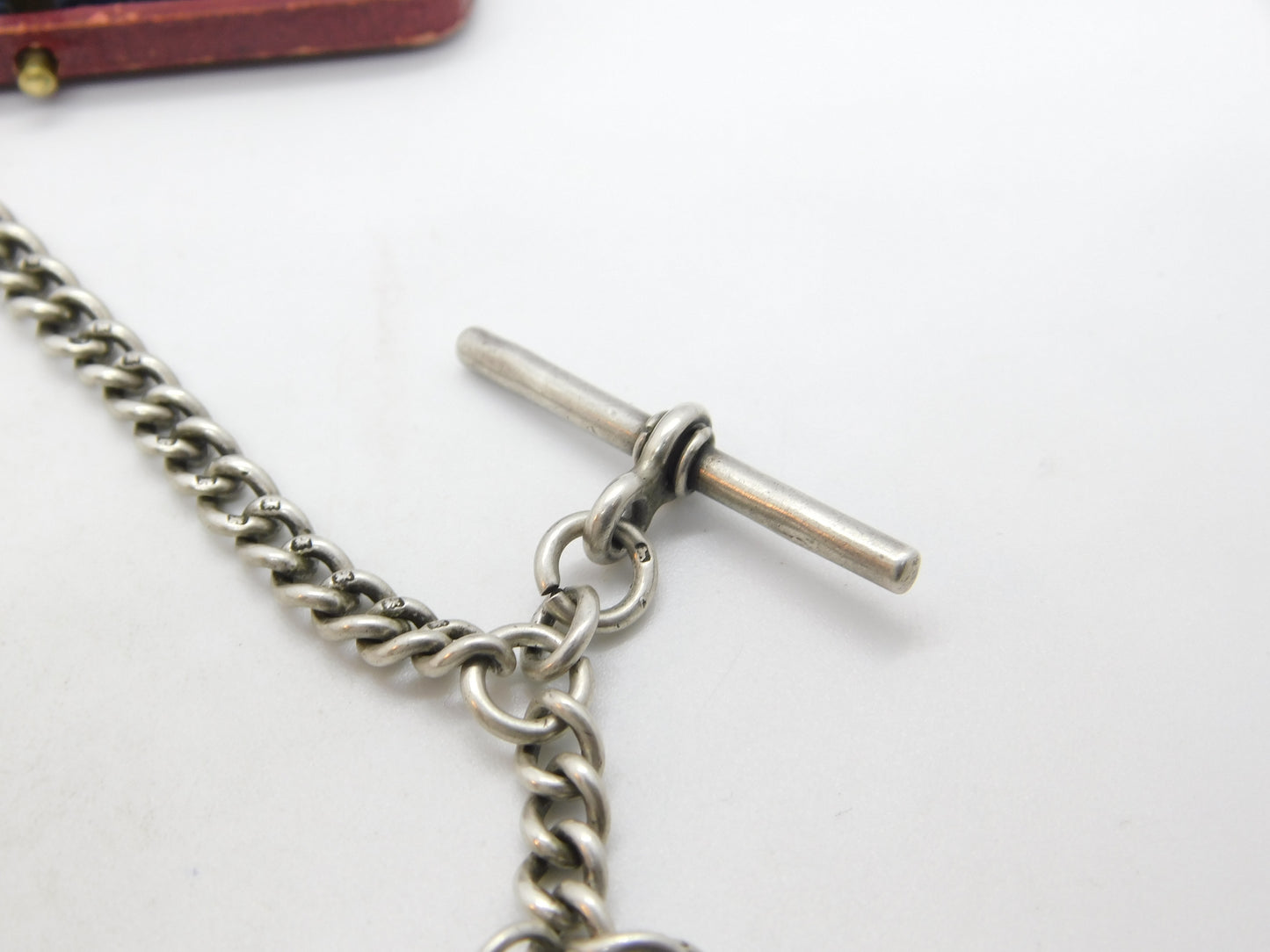 Edwardian Sterling Silver Graduating Albert Watch Chain & Locket 1908