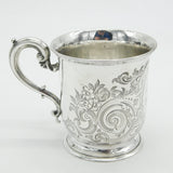 Victorian Sterling Silver Floral Pattern Christening Mug Antique 1851 London