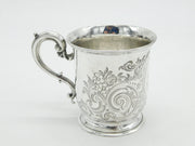 Victorian Sterling Silver Floral Pattern Christening Mug Antique 1851 London