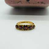 9ct Yellow Gold & Five-Stone Bohemian Garnet Dress Ring Vintage 1975 London
