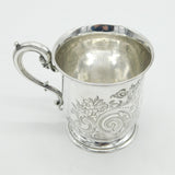 Victorian Sterling Silver Floral Pattern Christening Mug Antique 1851 London