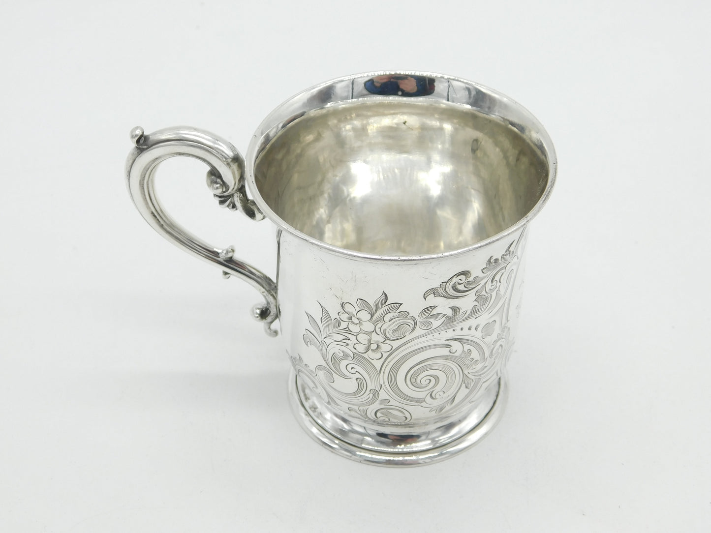 Victorian Sterling Silver Floral Pattern Christening Mug Antique 1851 London