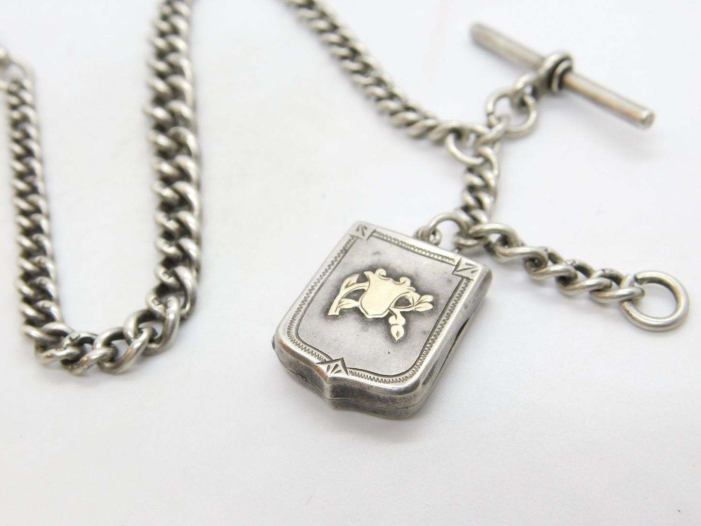 Edwardian Sterling Silver Graduating Albert Watch Chain & Locket 1908