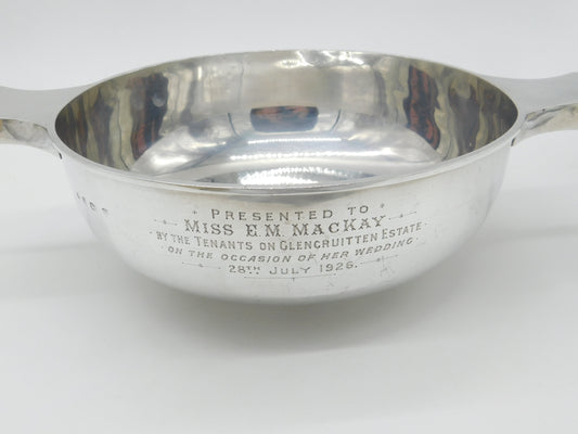 Large Sterling Silver Drinking Quaich Antique 1921 Birmingham Engraved