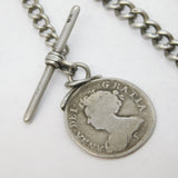 Sterling Silver Albert Watch Chain & Queen Anne Shilling Fob Antique London