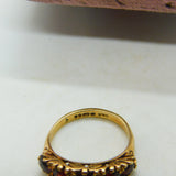 9ct Yellow Gold & Five-Stone Bohemian Garnet Dress Ring Vintage 1975 London
