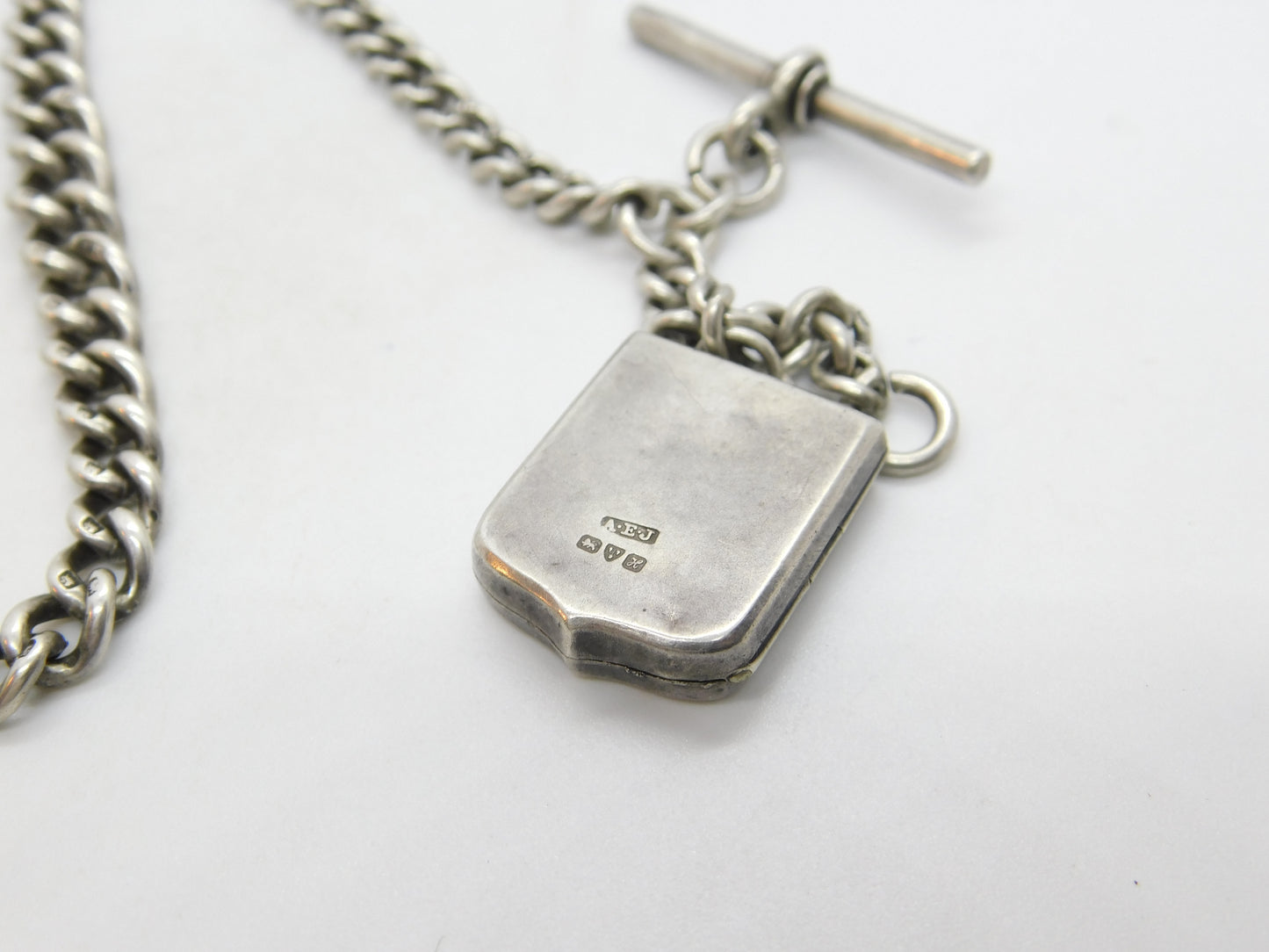 Edwardian Sterling Silver Graduating Albert Watch Chain & Locket 1908