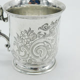 Victorian Sterling Silver Floral Pattern Christening Mug Antique 1851 London