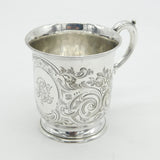 Victorian Sterling Silver Floral Pattern Christening Mug Antique 1851 London