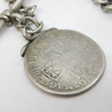 Sterling Silver Albert Watch Chain & Queen Anne Shilling Fob Antique London